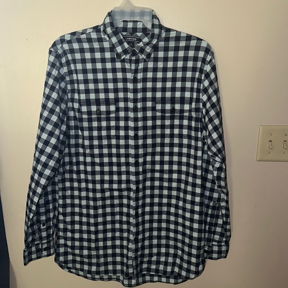 Lands End Blue‎ Plaid Button Up Shirt | Large Tall